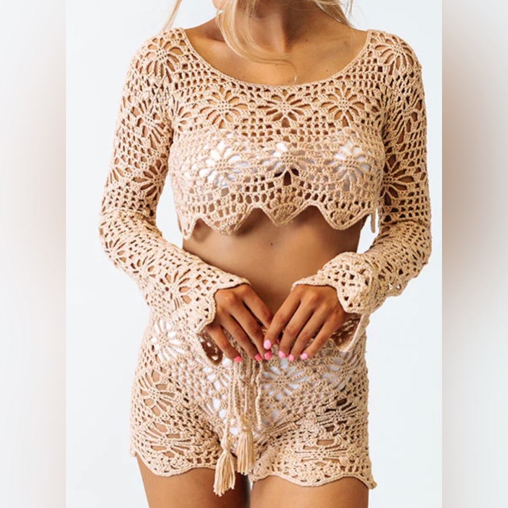Shop Starlow Crotchet cover up set, beige